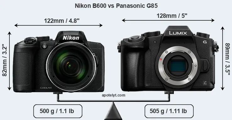 Size Nikon B600 vs Panasonic G85