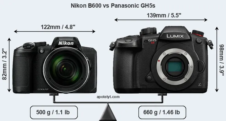 Size Nikon B600 vs Panasonic GH5s