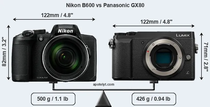 Size Nikon B600 vs Panasonic GX80