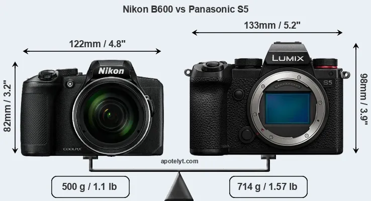 Size Nikon B600 vs Panasonic S5
