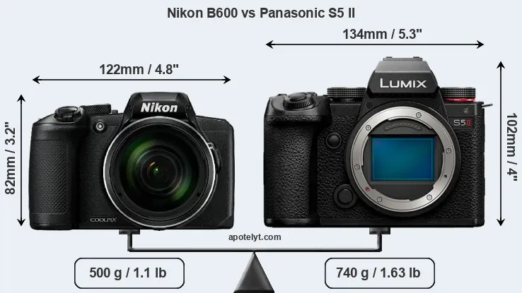 Size Nikon B600 vs Panasonic S5 II