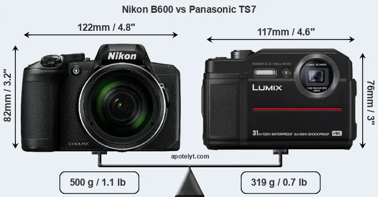 Size Nikon B600 vs Panasonic TS7