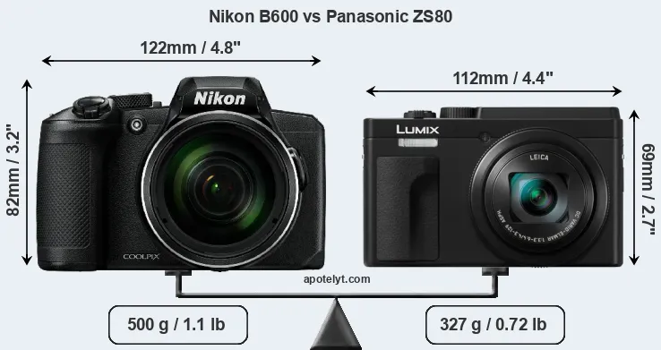 Size Nikon B600 vs Panasonic ZS80