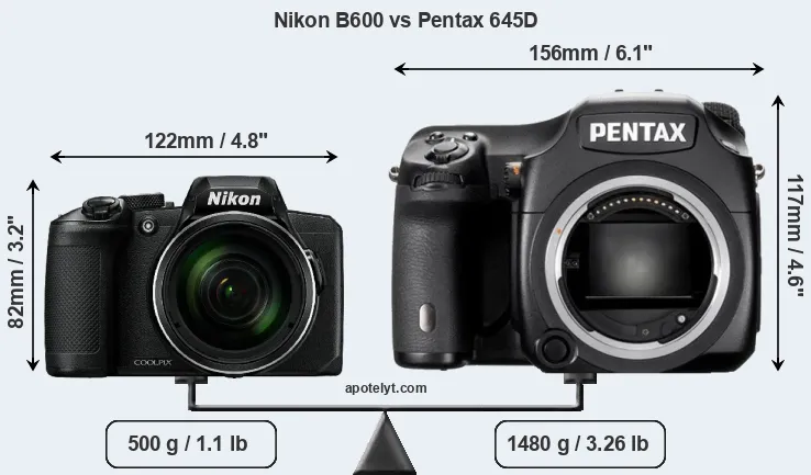 Size Nikon B600 vs Pentax 645D
