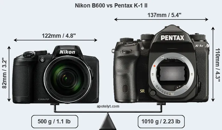 Size Nikon B600 vs Pentax K-1 II