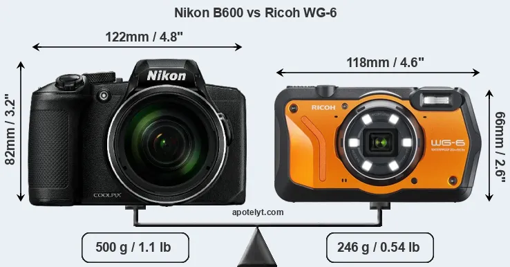 Size Nikon B600 vs Ricoh WG-6