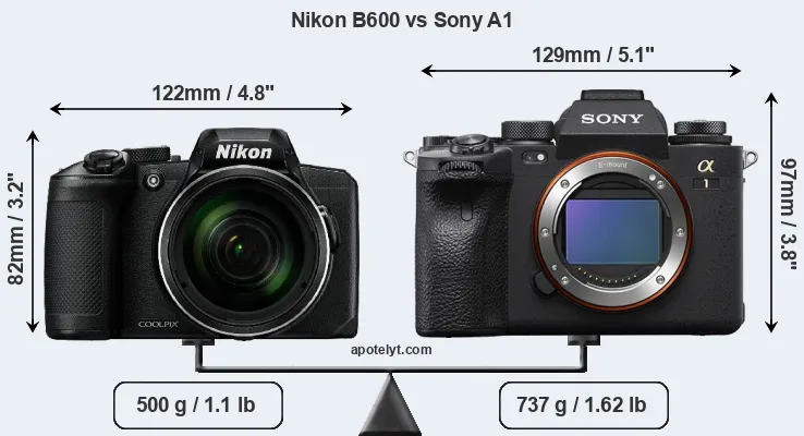 Size Nikon B600 vs Sony A1