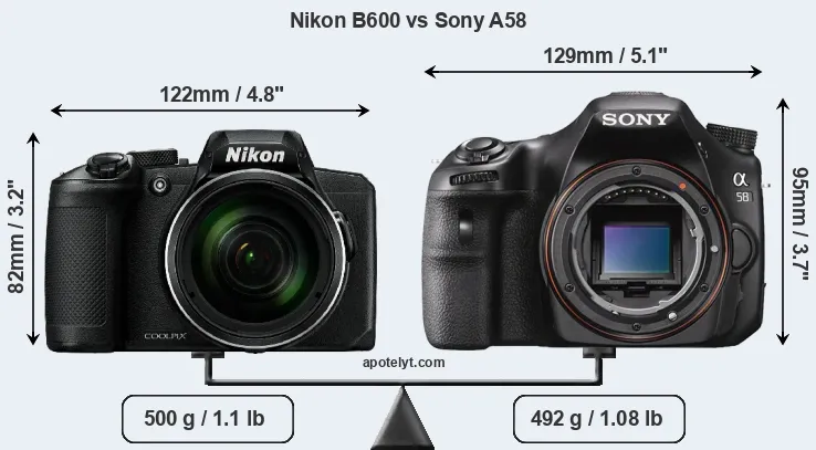 Size Nikon B600 vs Sony A58