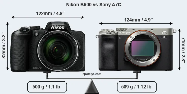 Size Nikon B600 vs Sony A7C