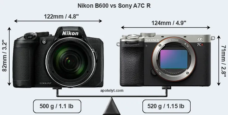 Size Nikon B600 vs Sony A7C R
