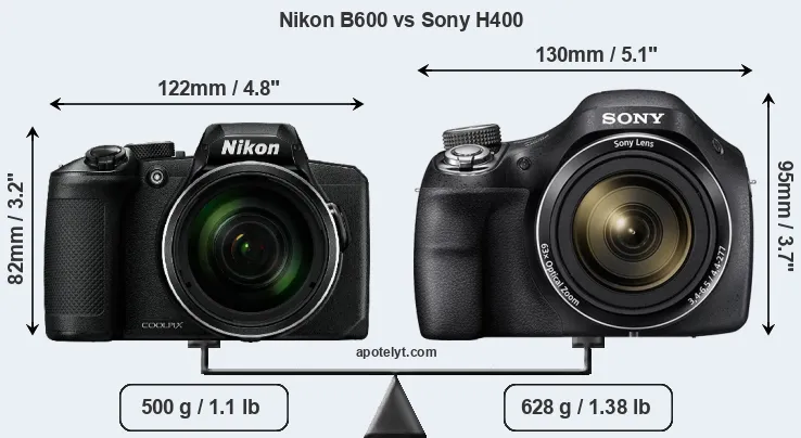 Size Nikon B600 vs Sony H400
