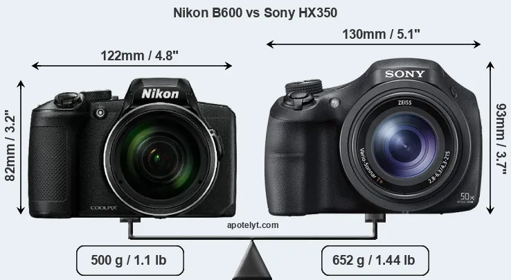 Size Nikon B600 vs Sony HX350