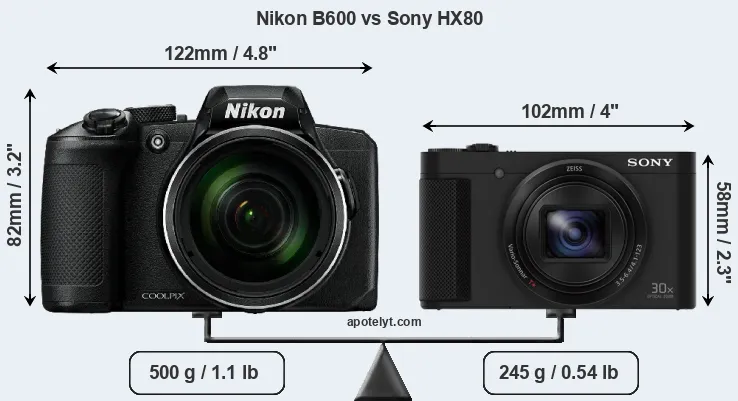 Size Nikon B600 vs Sony HX80