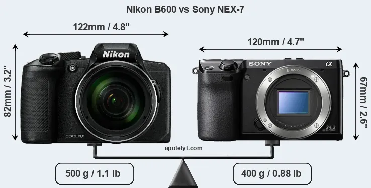 Size Nikon B600 vs Sony NEX-7