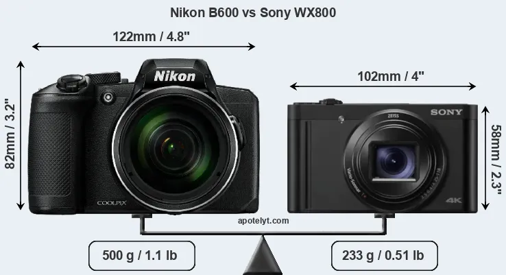 Size Nikon B600 vs Sony WX800