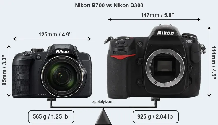 Size Nikon B700 vs Nikon D300