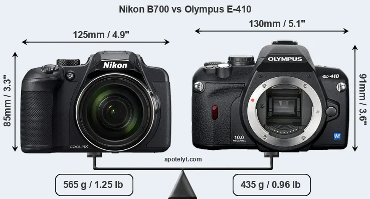 Size Nikon B700 vs Olympus E-410