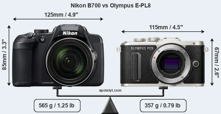 Size Nikon B700 vs Olympus E-PL8