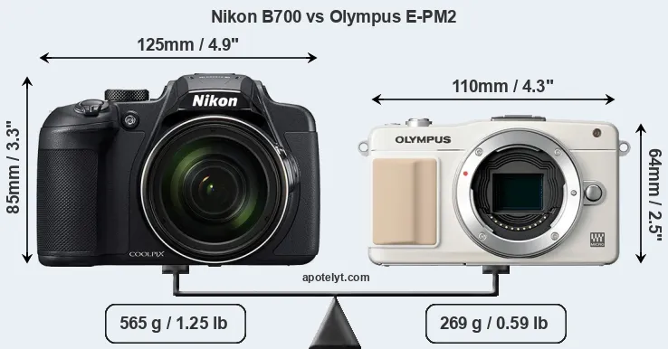 Size Nikon B700 vs Olympus E-PM2