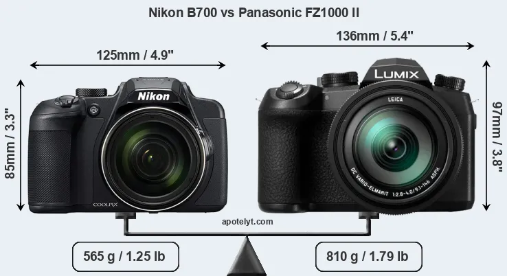 Size Nikon B700 vs Panasonic FZ1000 II