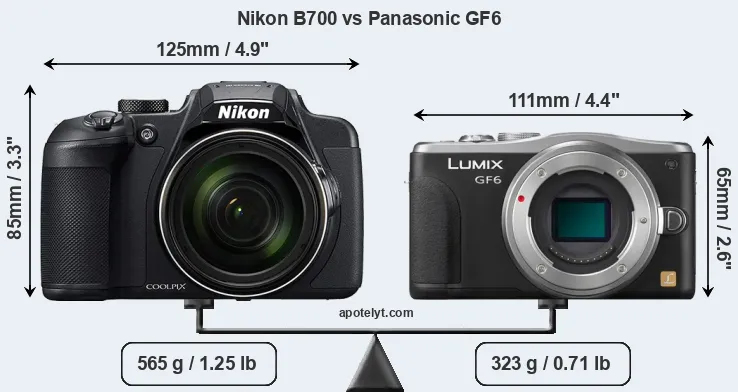 Size Nikon B700 vs Panasonic GF6