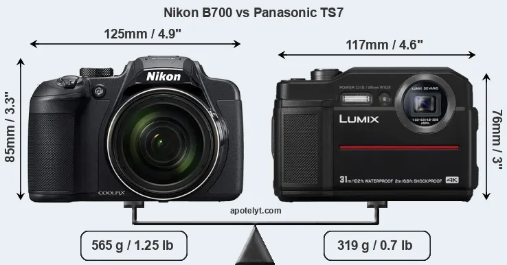 Size Nikon B700 vs Panasonic TS7