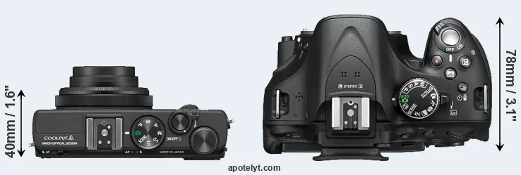 Compare Coolpix A versus D5200 top
