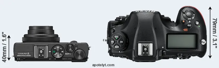 Compare Coolpix A versus D850 top