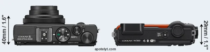 Compare Coolpix A versus W300 top