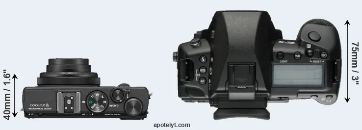 Compare Coolpix A versus E-5 top