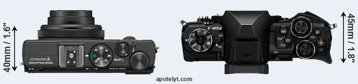 Compare Coolpix A versus E-M5 II top