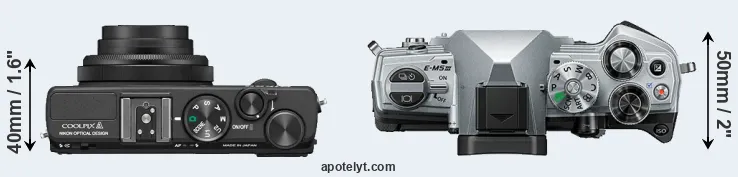 Compare Coolpix A versus E-M5 III top