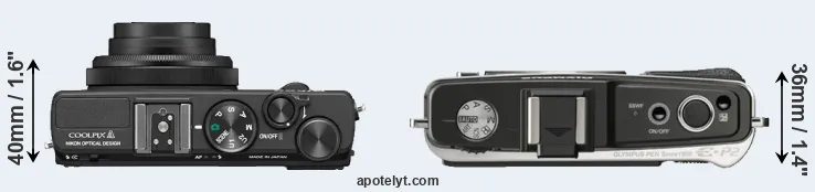 Compare Coolpix A versus E-P2 top