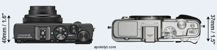 Compare Coolpix A versus E-P5 top