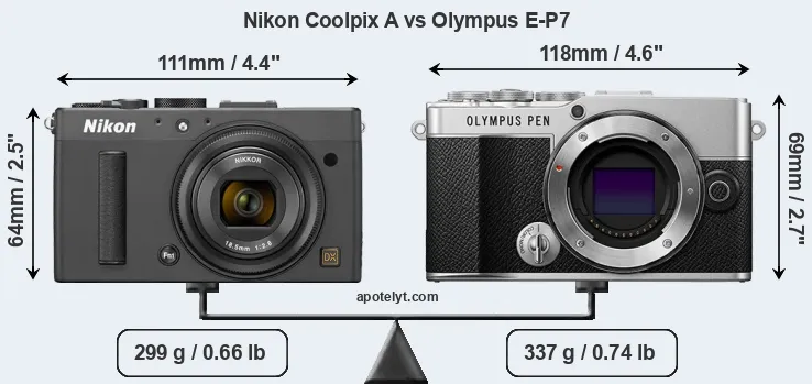 Size Nikon Coolpix A vs Olympus E-P7