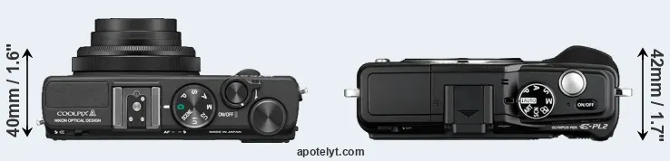 Compare Coolpix A versus E-PL2 top