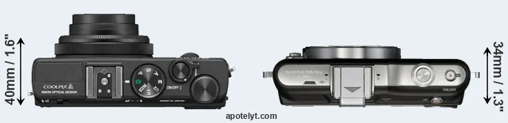 Compare Coolpix A versus E-PM1 top