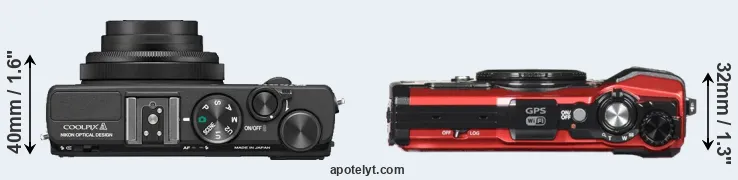Compare Coolpix A versus TG-5 top
