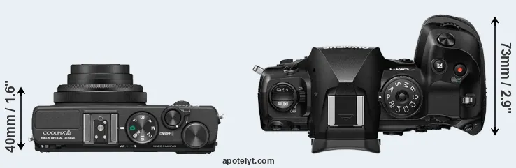 Compare Coolpix A versus OM-1 top