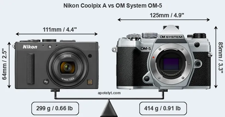Size Nikon Coolpix A vs OM System OM-5