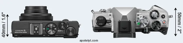Compare Coolpix A versus OM-5 top