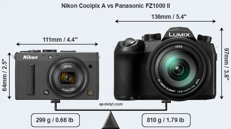 Size Nikon Coolpix A vs Panasonic FZ1000 II