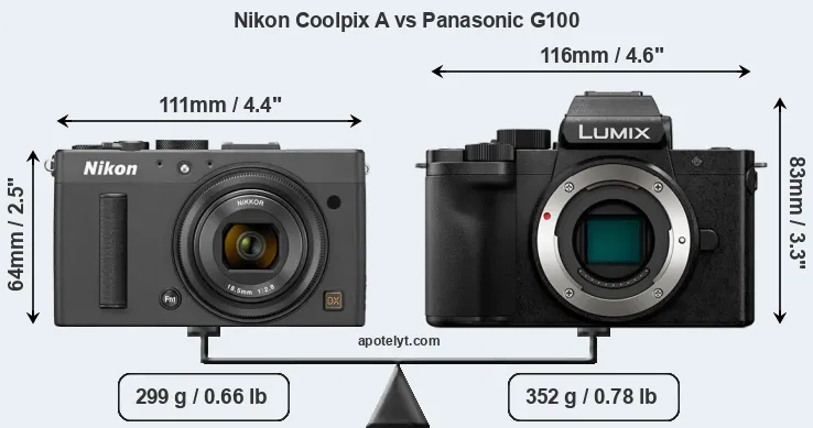 Size Nikon Coolpix A vs Panasonic G100