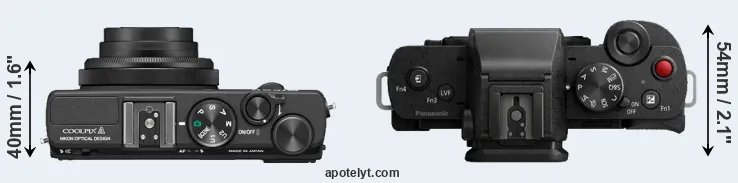 Compare Coolpix A versus G100 top