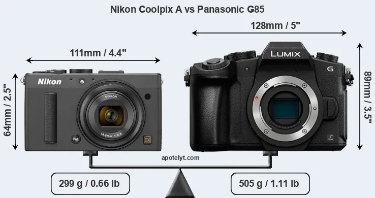Size Nikon Coolpix A vs Panasonic G85