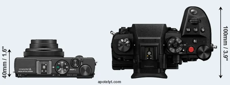Compare Coolpix A versus GH6 top