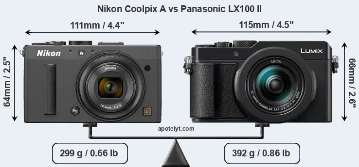 Size Nikon Coolpix A vs Panasonic LX100 II