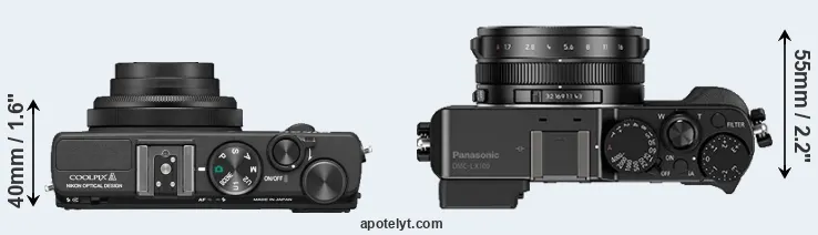 Compare Coolpix A versus LX100 top
