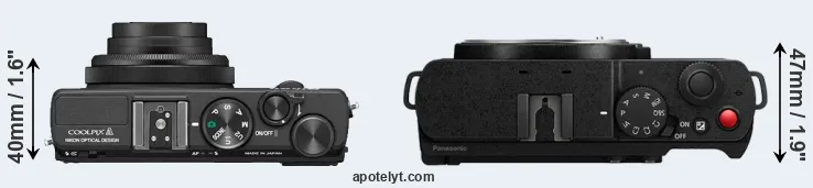 Compare Coolpix A versus S9 top