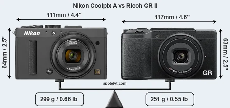 Size Nikon Coolpix A vs Ricoh GR II